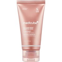 Pink Medicube Collagen Night Wrapping Mask tube, 75ml, with white text and crescent moon icon.