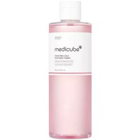 Medicube PDRN Pink Cica Soothing Toner, clear pink liquid in a transparent bottle with a white label and cap.
