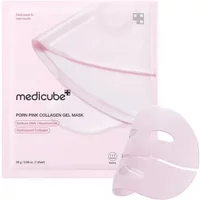 Medicube PDRN Pink Collagen Gel Mask packaging with pink mask illustration and bold black text.