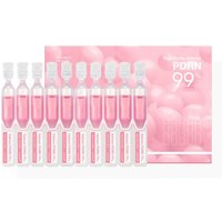 Pink serum vials with white caps, arranged in front of a pink box labeled "PDRN 99" by medicube.