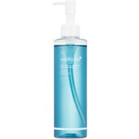 Clear blue bottle with white pump dispenser, labeled "medicube Zero Pore Blackhead Cleansing Oil 205ml".