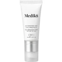 Medik8 eye cream in white tube with black text, clear cap, SPF30 label, 15ml size.
