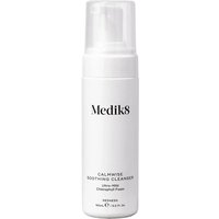 White Medik8 Calmwise Soothing Cleanser bottle with pump dispenser, 150ml, minimalist design with black text.