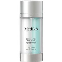 Medik8 Copper PCA Peptides serum, 30ml silver bottle with clear window and metallic cap.
