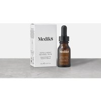 Brown glass dropper bottle of Medik8 Intelligent Retinol 10TR next to white box packaging, 15ml size.