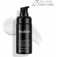 Black Medik8 Liquid Peptides Advanced MP bottle with pump, 30ml, sleek design, white background with molecule graphic.