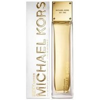 Michael Kors Gorgeous perfume set with gold bottle and white box featuring gold lettering.