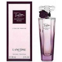 Purple glass bottle of Midnight Rose 30ml Eau De Parfum with black rose accent and matching box.