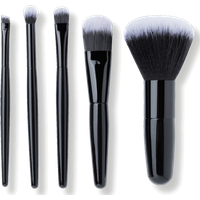 "Mii Cosmetics 5-Piece Mini Makeup Brush Set with black handles and soft, two-tone bristles for versatile application."