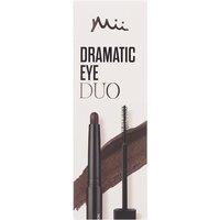 Mii Cosmetics Dramatic Eye Duo in Walnut, featuring a brown eyeliner pencil and black mascara wand, 11ml packaging.