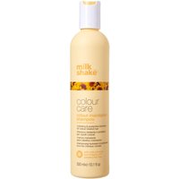 Beige bottle of milk_shake Colour Maintainer Shampoo 300ml with orange floral band and white cap.