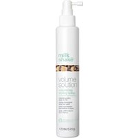 White milk_shake Volume Solution Styling Spray bottle, 175ml, with green logo and floral design near the base.