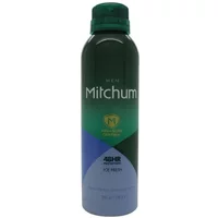 Green Mitchum Ice Fresh deodorant spray can, 200ml, with blue and green gradient design and white logo.