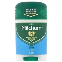 Mitchum Ice Fresh Deodorant Stick 41g, green cap, blue label, "Ultra Powerful Anti-Sweat" text.