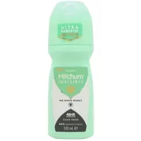Mitchum Women Invisible Clear Fresh Roll On 100ml, light green bottle with white cap and label detailing.
