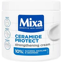 Mixa Ceramide Protect Strengthening Cream 400ml, white jar with blue label, 10% glycerin, squalane, ceramides.