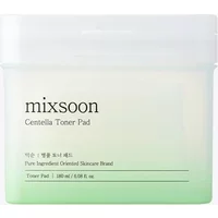 Mixsoon Centella Toner Pad container, white and green gradient, holds 120 pads, minimalist design.