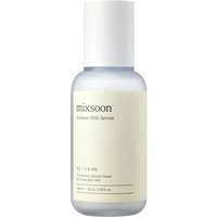 Clear bottle of mixsoon Soybean Milk Serum, 50ml, with white cap and beige label featuring black text.