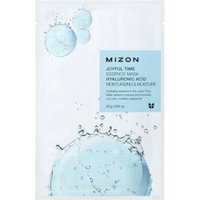 MIZON Joyful Time Essence Mask with Hyaluronic Acid, 23g, white packet with blue water splash design.