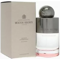 Molton Brown Delicious Rhubarb & Rose Eau De Toilette 100ml with silver cap and clear bottle, boxed packaging.