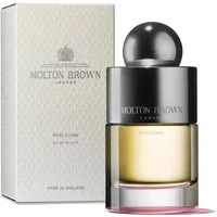 Molton Brown Rose Dunes Eau De Toilette 100ml, clear bottle with black cap, gold liquid, elegant packaging.