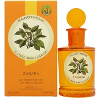 Orange Monotheme Zagara Eau De Toilette 100ml bottle with round cap, next to matching box with citrus leaf design.