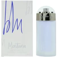 Montana Blu Eau De Toilette 30ml bottle with frosted glass and silver cap, next to white box with blue script design.