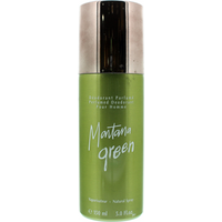 Green Montana deodorant spray with silver cap, 150ml, featuring white logo and text on front.