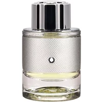 Montblanc Explorer Platinum Eau De Parfum 60ml, silver textured bottle with chrome cap and Montblanc emblem.