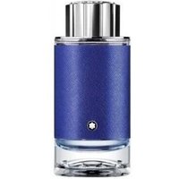 Clear glass bottle with blue textured wrap and silver cap, Montblanc Explorer Ultra Blue Eau De Parfum 200ml.