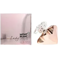 Montblanc Lady Emblem Elixir Eau De Parfum 75ml, rose gold faceted bottle with clear crystal-like cap, pink box.