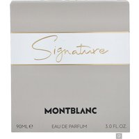 Montblanc Signature Eau de Parfum 90ml in a sleek white and gold box with elegant script and bold black branding.