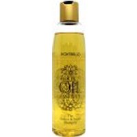 Gold bottle of Montibello Gold Oil Essence Shampoo 250ml with black cap and intricate floral design.