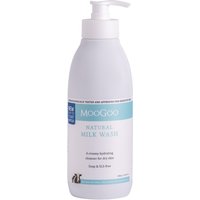 White MooGoo Milk Wash bottle with pump, blue label, 500ml, gentle creamy cleanser for dry skin.