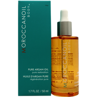 Moroccanoil Body Pure Argan Oil 50ml in amber glass bottle with white dropper, teal box packaging.