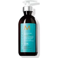 Brown bottle of Moroccanoil Intense Curl Cream 300ml with turquoise label and white pump dispenser.