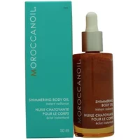 Moroccanoil Shimmering Body Oil 50ml in amber glass bottle with white dropper, teal box with orange text.