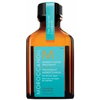 Amber glass bottle with turquoise label, Moroccanoil Treatment Original 25ml, featuring a black cap and orange accents.
