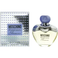 Moschino Toujours Glamour Eau De Toilette 50ml, heart-shaped bottle with blue cap, silver box with blue accents.