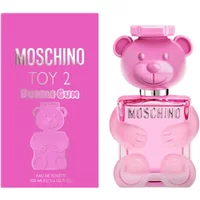 Pink Moschino Toy 2 Bubblegum Eau De Toilette 100ml bottle shaped like a teddy bear with matching box.