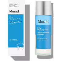 Murad Retinoid Clarifying Peel 95ml in a blue and white bottle with silver cap, next to matching box packaging.