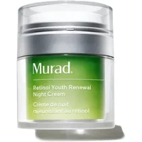 Green and silver Murad Retinol Youth Renewal Night Cream jar, 50ml, with clear lid and white text.