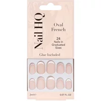 Nail HQ Oval French Nails pack with 24 pink gradient nails in various sizes, glue included.