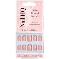 Nail HQ Petite Round French Nails, 24 pcs in graduated sizes, soft pink with white tips, glue included.