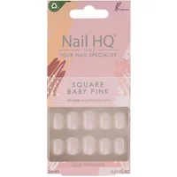 Nail HQ Square Baby Pink Nails x24 in a pink box with clear window showing glossy square-shaped nails.