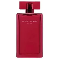 Red Narciso Rodriguez For Her Intense Eau De Parfum 100ml bottle with rectangular cap and minimalist design.