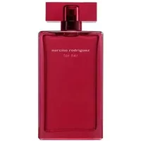 Red Narciso Rodriguez For Her Intense Eau De Parfum 50ml bottle with rectangular cap and minimalist design.