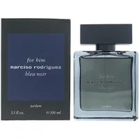 Narciso Rodriguez For Him Bleu Noir Parfum 100ml, sleek dark blue bottle with matching cap, boxed packaging.