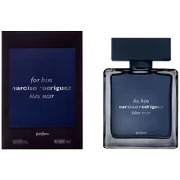 Narciso Rodriguez For Him Bleu Noir Parfum 50ml, dark blue square bottle with matching cap and sleek black box.
