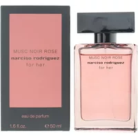 Pink Narciso Rodriguez Musc Noir Rose Eau De Parfum 50ml bottle with black cap and matching box.